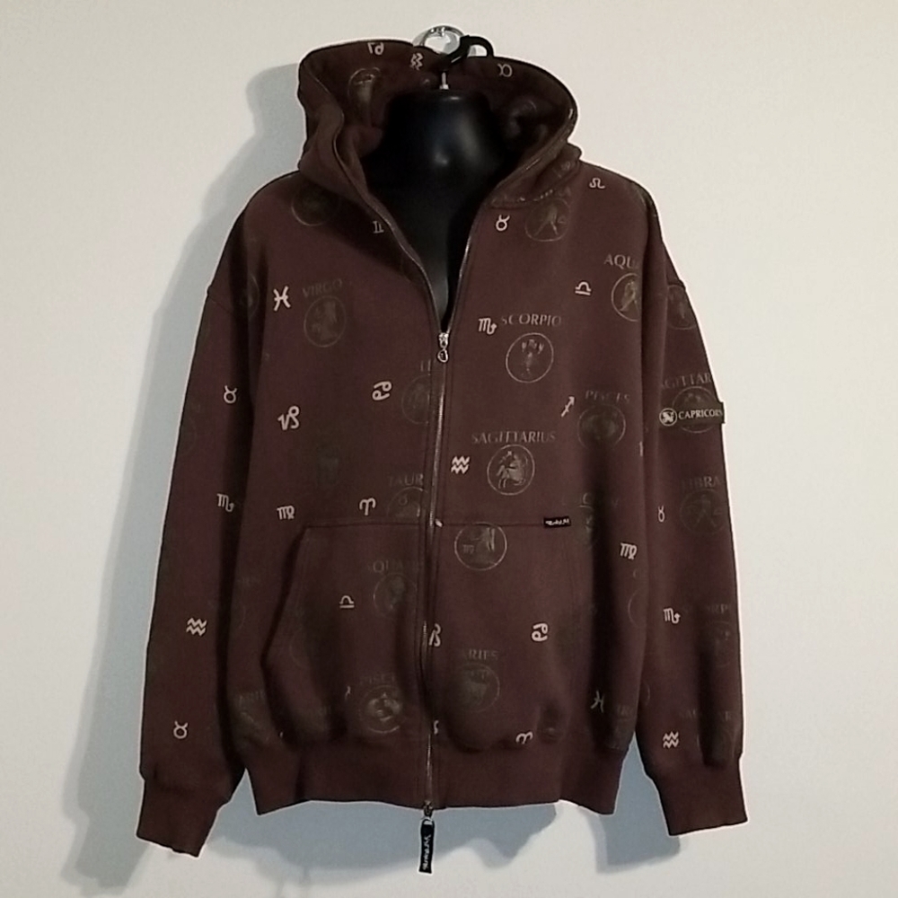 Crooked Ink men's brown hooded sweat jacket
